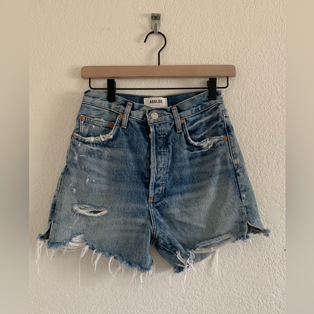 Agolde Distressed Blue Jean Shorts